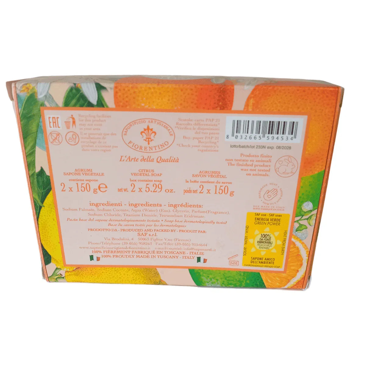 Coffret 2 savons artisanales de Toscane au Citron Fiorentino