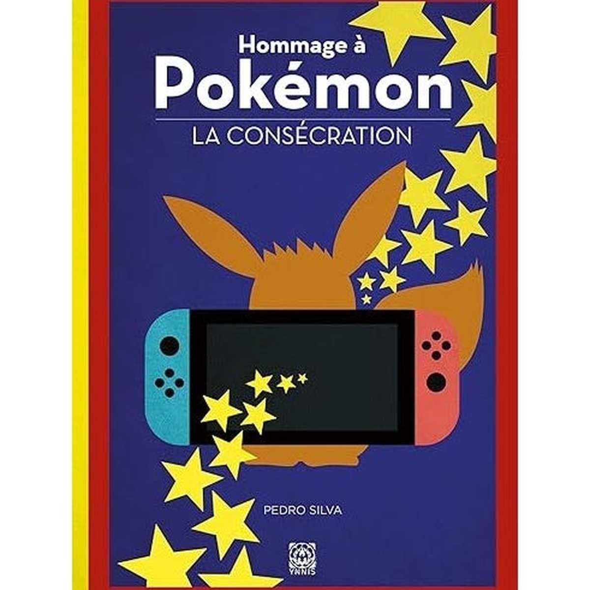 Couverture du livre 'Hommage À Pokémon - Tome 2, La Consécration' avec une illustration d'Évoli derrière une console de jeu. Un ouvrage dédié à l'évolution de la saga Pokémon.