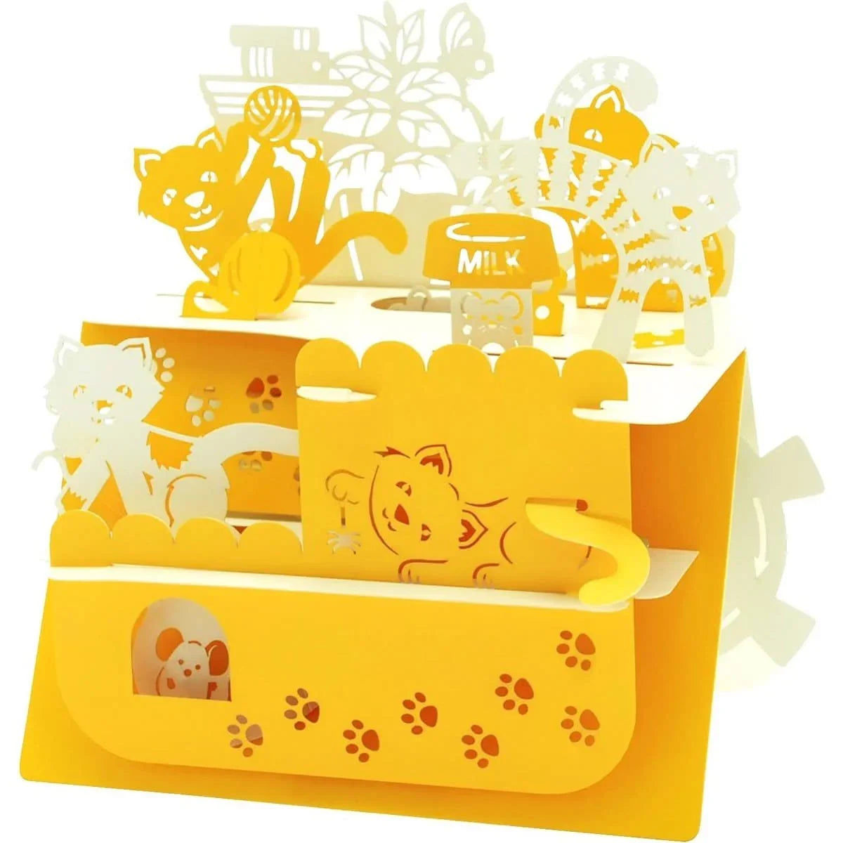 Silhouart de Santoro 3D Interactive carte de vœux – Ludique Chat avec sculptures en papier détaillées. Design créatif mettant en scène des chats joueurs.