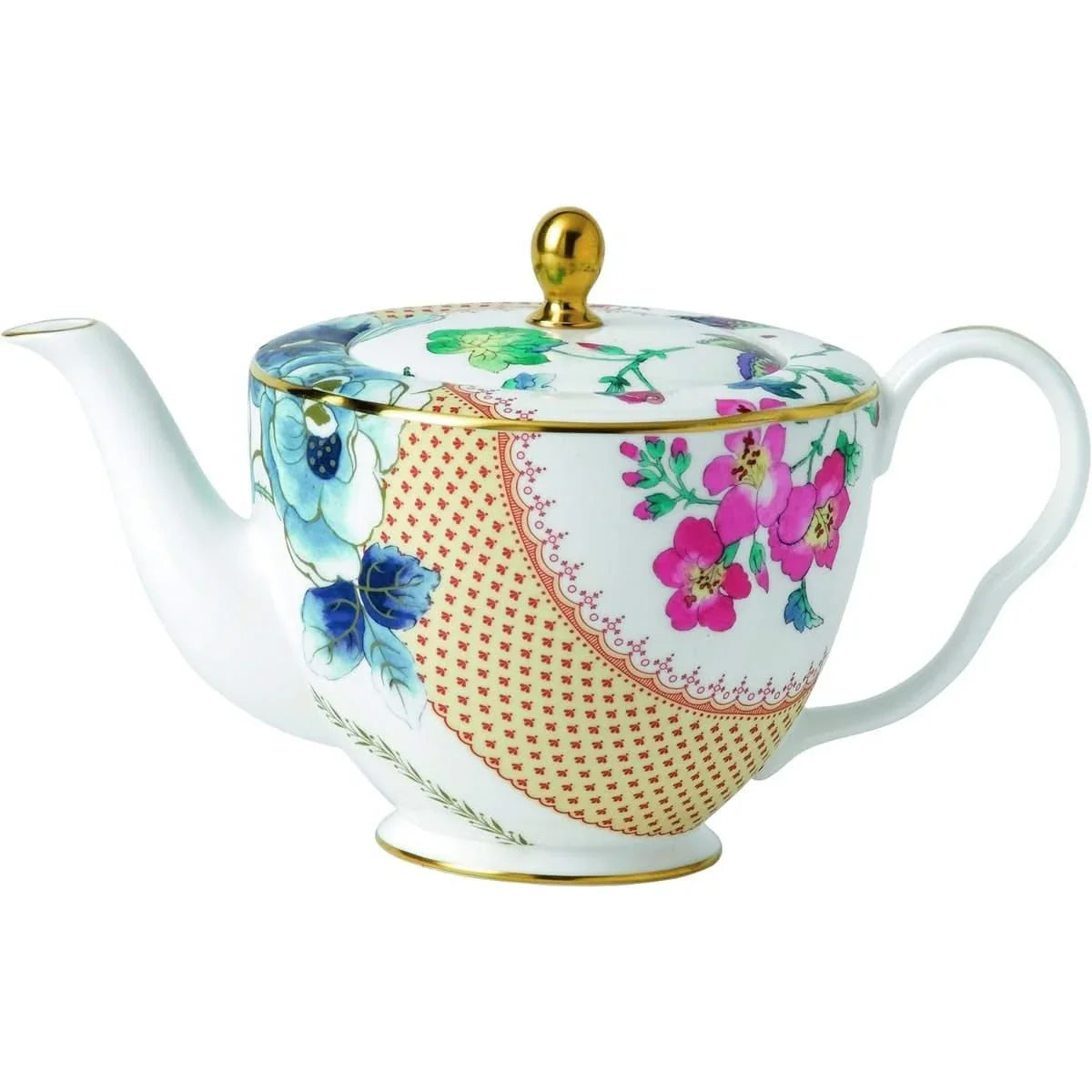 Théière Wedgewood Butterfly Bloom en porcelaine fine avec motifs floraux colorés et détails dorés. Élégante et résistante, idéale pour le thé.