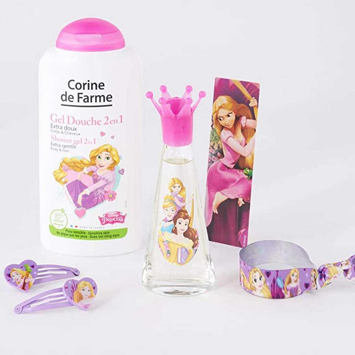 Corine De Farme | Princesses Coffret Cadeau | Disney| Eau de toilette Enfant 30ml | Gel Douche 250ml | Bracelet |Barrettes