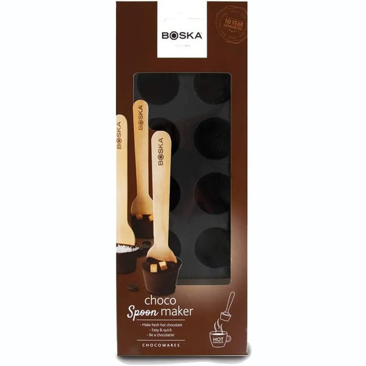 BOSKA Moule à chocolat en silicone avec cuillère en bois réutilisable. Idéal pour créer des cuillères à chocolat chaud ou des glaçons originaux.