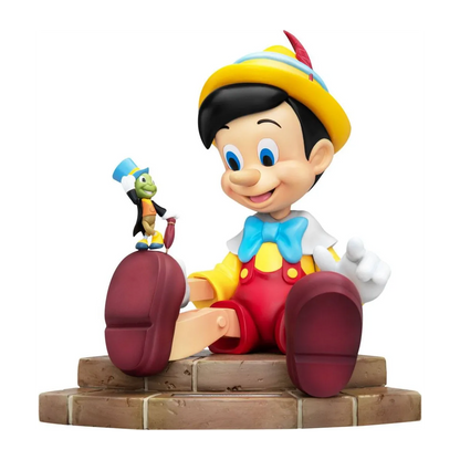 Statuette Pinocchio Master Craft Beast Kingdom Disney 27 cm avec Jiminy Cricket sur socle pavé