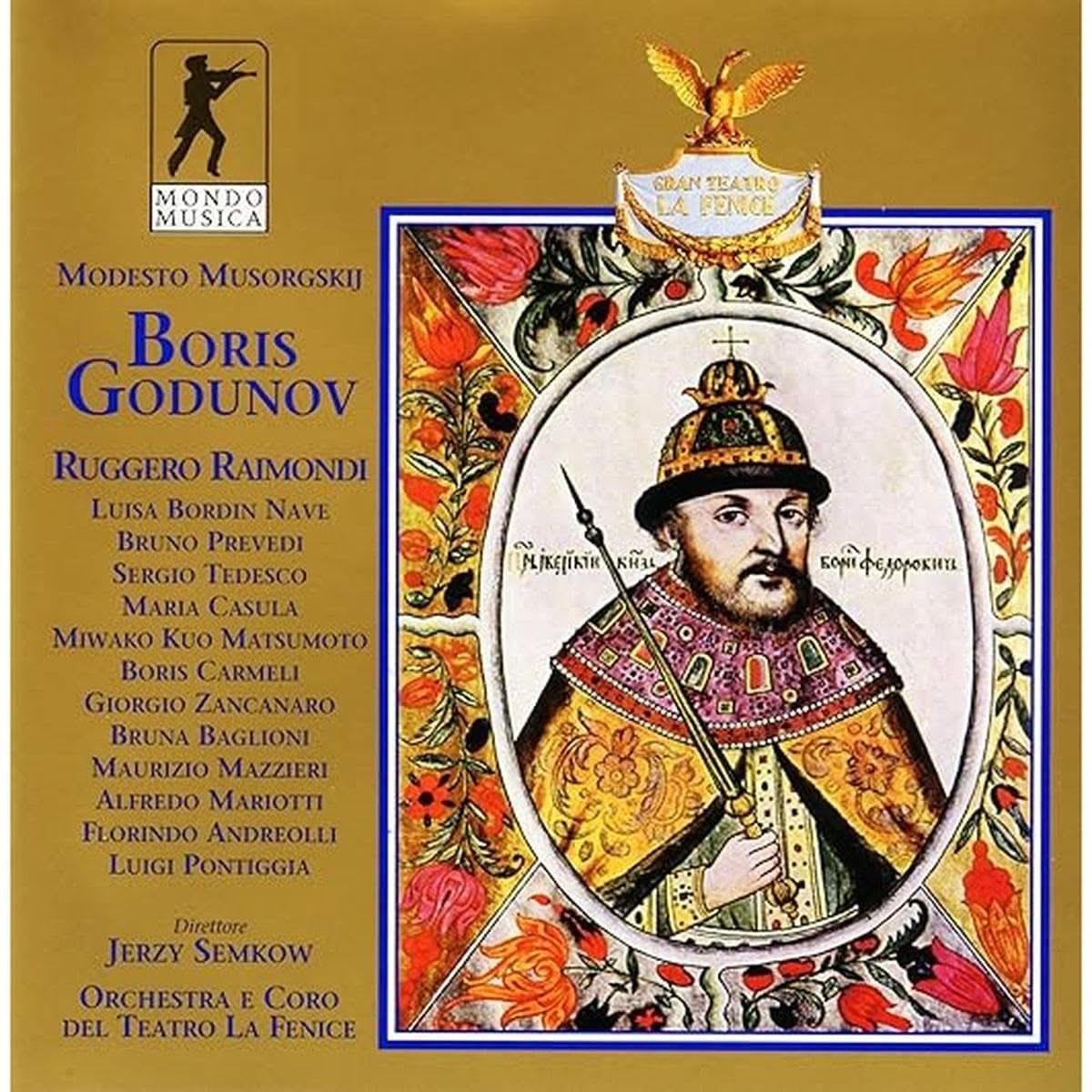Coffret CD de l'opéra Boris Godounov de Modeste Moussorgski, interprété par Ruggero Raimondi et l'Orchestre du Teatro La Fenice, sous la direction de Jerzy Semkow.