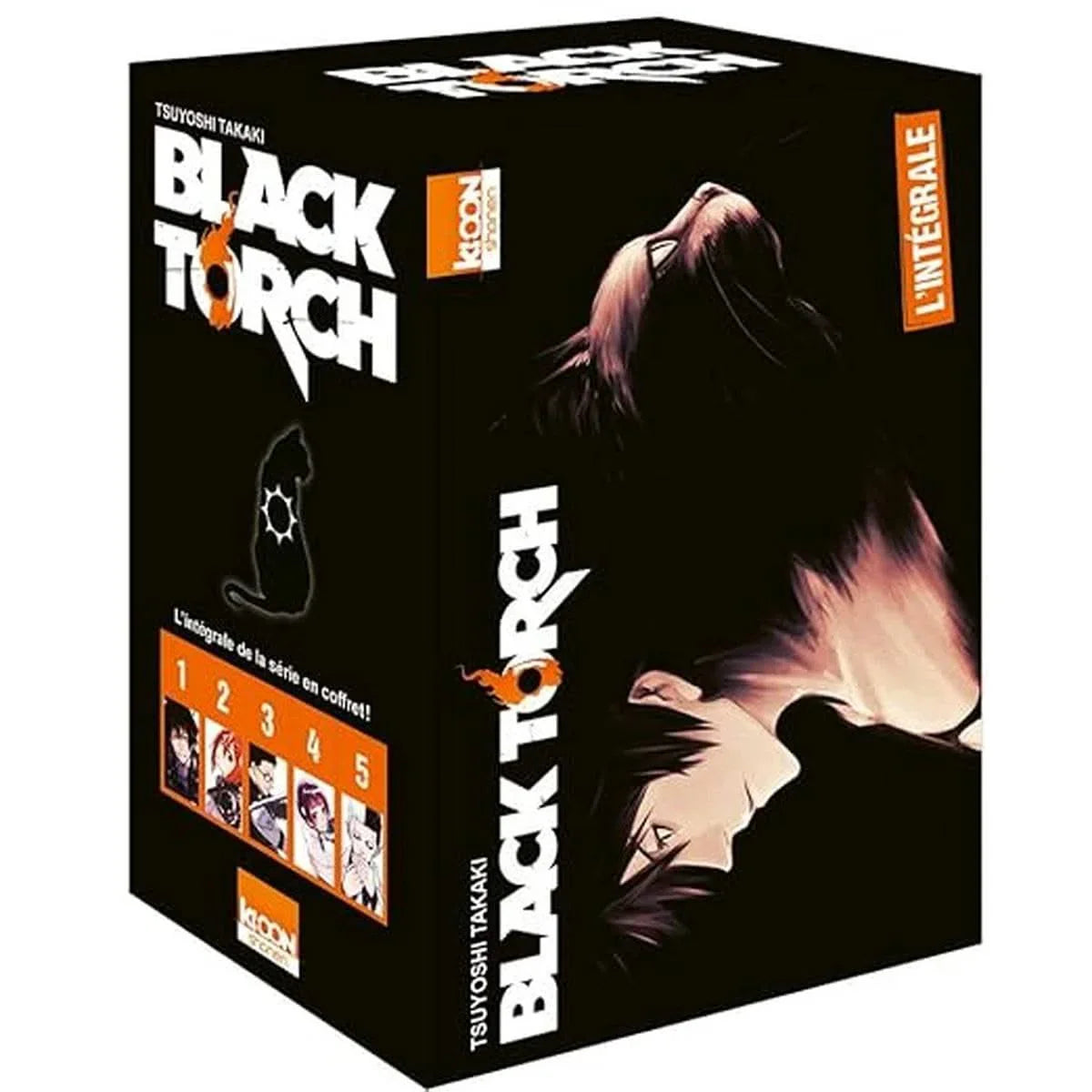 Coffret Black Torch - L'intégrale en 5 tomes, un manga captivant mêlant ninjas et esprits puissants. Édition complète avec une illustration sombre et dynamique.