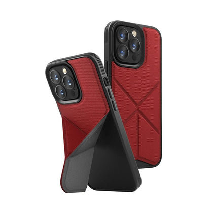 UNIQ TRANSFORMA - Coque de Protection Anti-Choc Rouge corail avec Support Réglable iPhone 13 Pro Max