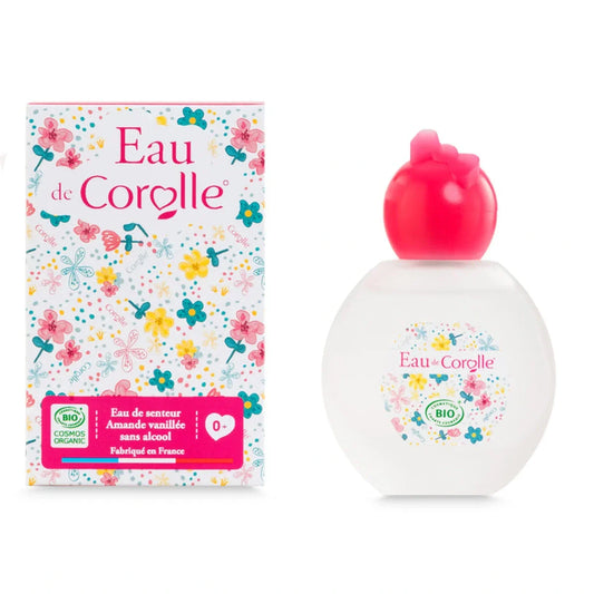 "Eau de Corolle bio Amande Vanillée pour bébé - Flacon 100ml avec packaging fleuri