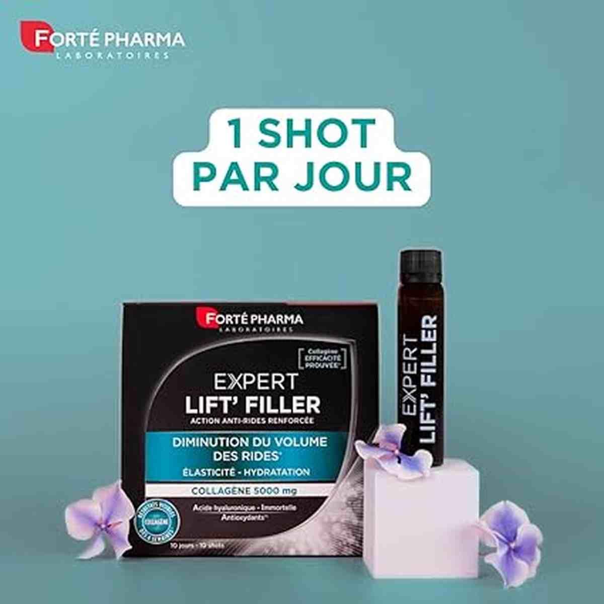 Expert Lift-Filler Forté Pharma - Mode d'emploi 1 shot quotidien, cure beauté anti-rides au collagène