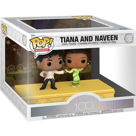 Funko Pop! Moment Disney 100 anniversaire avec la princesse Tiana et Naveen dans une scène iconique. Figurine en vinyle à collectionner en édition spéciale.