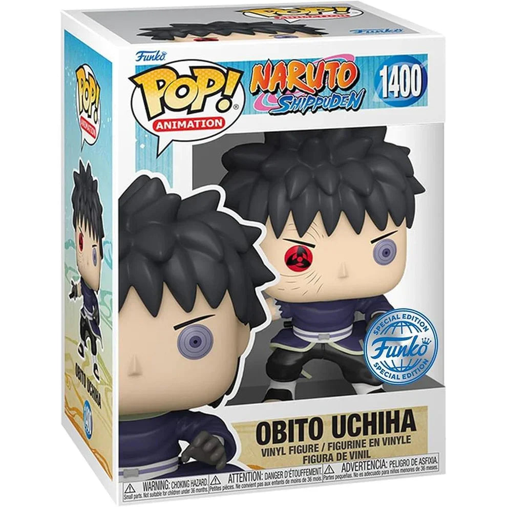 Figurine Funko Pop 1400 Animation Naruto Obito Uchiha Special Edition dans sa boîte, avec design fidèle au personnage de l’anime Naruto Shippuden. Idéal pour les collectionneurs de figurines d’action.