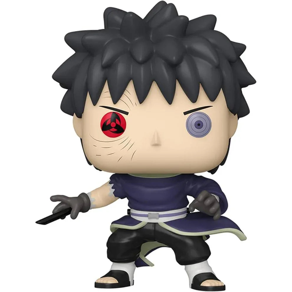 Figurine Funko Pop 1400 Animation Naruto Obito Uchiha Special Edition avec Sharingan et Rinnegan, tenue de combat violette et kunai en main.