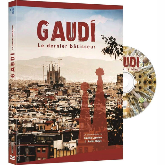 DVD documentaire 'Gaudi : Le Dernier Bâtisseur' retraçant l'histoire artistique et personnelle d'Antoni Gaudí avec la Sagrada Familia en couverture.
