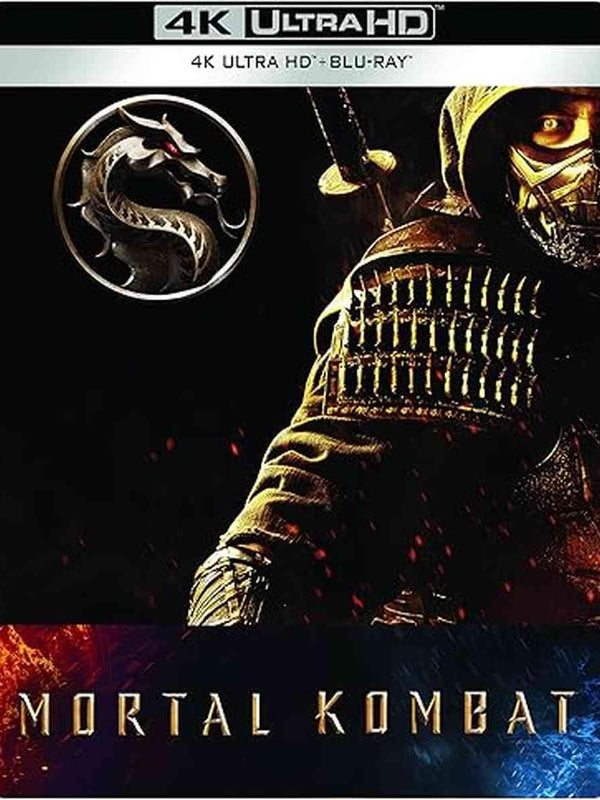 Édition SteelBook Mortal Kombat 4K Ultra HD blu-ray avec visuel de Scorpion et logo emblématique, catégorie Blu-ray action fantastique.