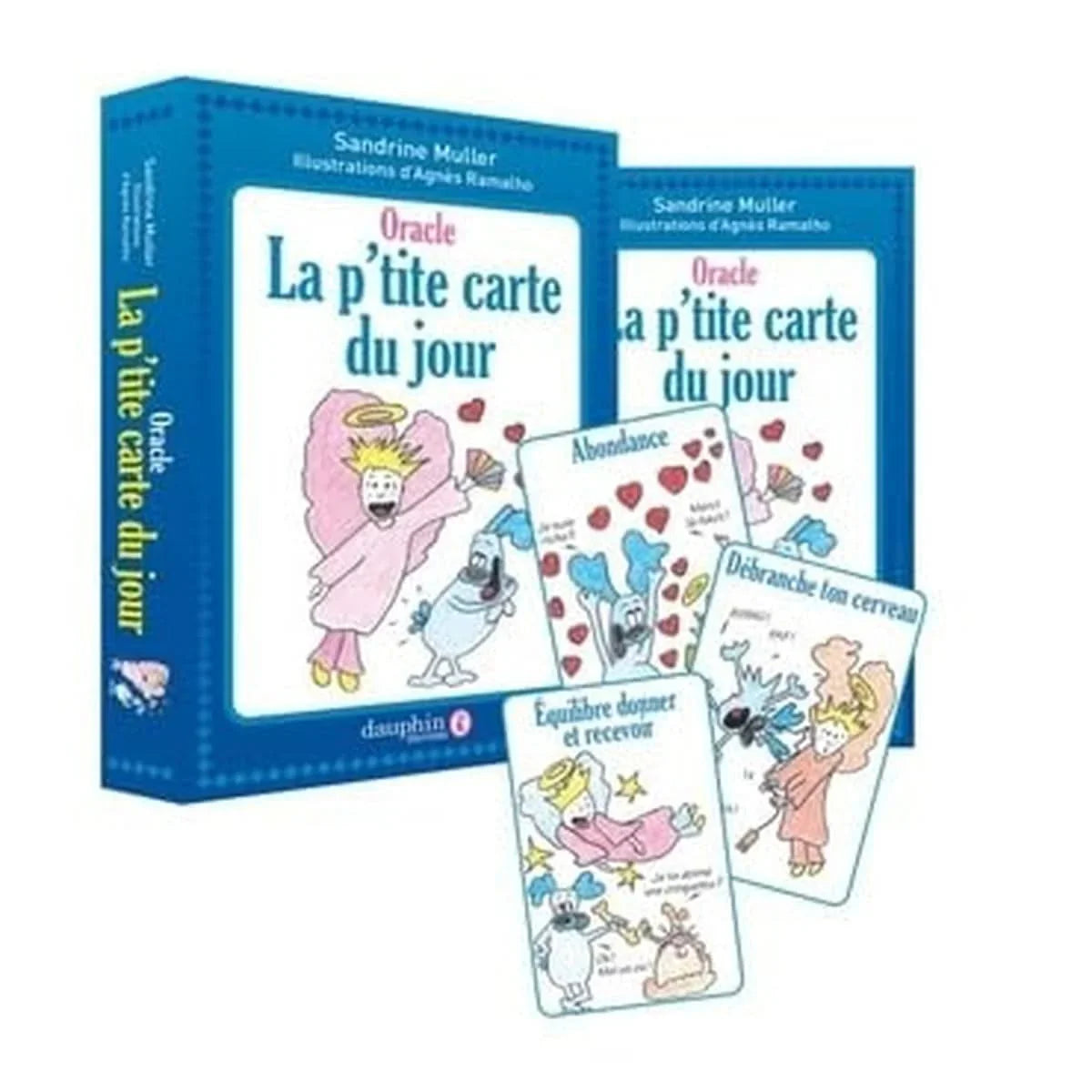 Oracle la p'tite carte du jour de Sandrine Muller, un jeu de cartes divinatoires illustré pour recevoir des conseils quotidiens de l'Univers et de son ange gardien.
