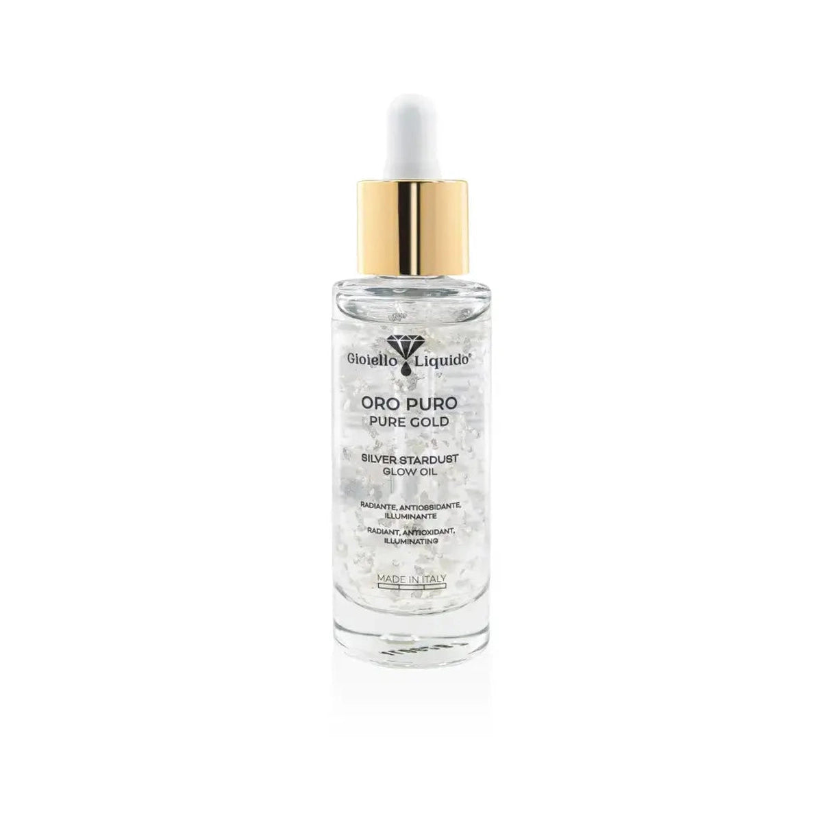 Huile visage Oro Puro Silver Stardust Glow Oil Gioiello Liquido 30 ml argent pur flacon 