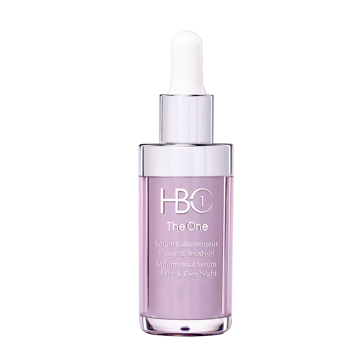 The One Sérum Volumtenseur Visage et Yeux Nuit HBC One 30 ml flacon mauve compte-gouttes anti-âge
