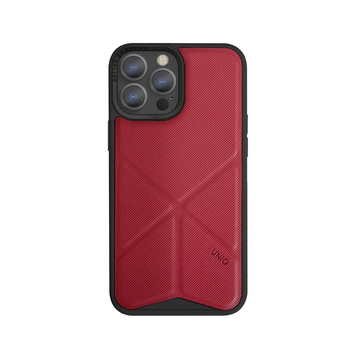 UNIQ TRANSFORMA - Coque de Protection Anti-Choc Rouge corail avec Support Réglable iPhone 13 Pro Max