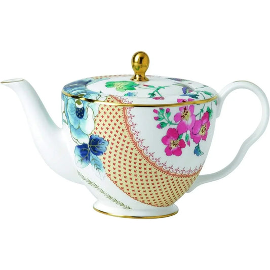 Théière Wedgewood Butterfly Bloom en porcelaine fine avec motifs floraux colorés et détails dorés. Élégante et résistante, idéale pour le thé.