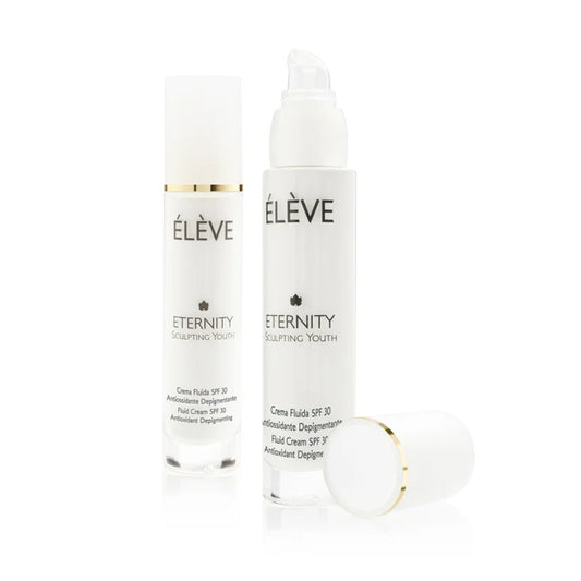 Élève Eternity Sculpting Youth Crema Fluida SPF 30 anti-taches flacon pompe blanc et or 50ml
