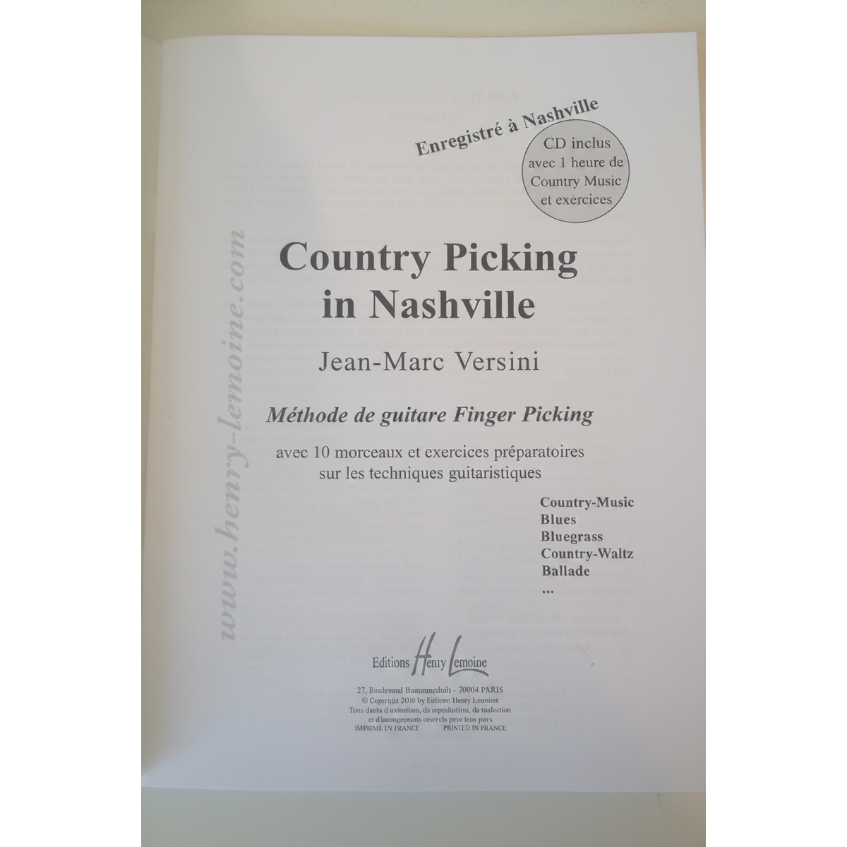 Page de titre Country Picking in Nashville par Jean-Marc Versini - Méthode guitare Finger Picking