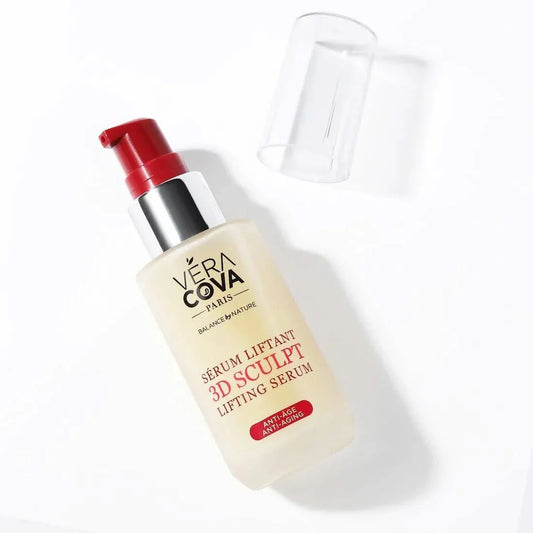 Veracova Sérum Liftant 3D Sculpt, un sérum visage raffermissant avec 97 % d’ingrédients naturels. Enrichi en actifs brevetés pour une peau sculptée et lissée.