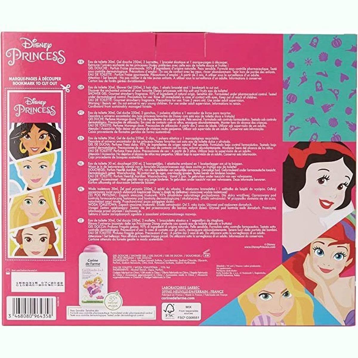 Corine De Farme | Princesses Coffret Cadeau | Disney| Eau de toilette Enfant 30ml | Gel Douche 250ml | Bracelet |Barrettes