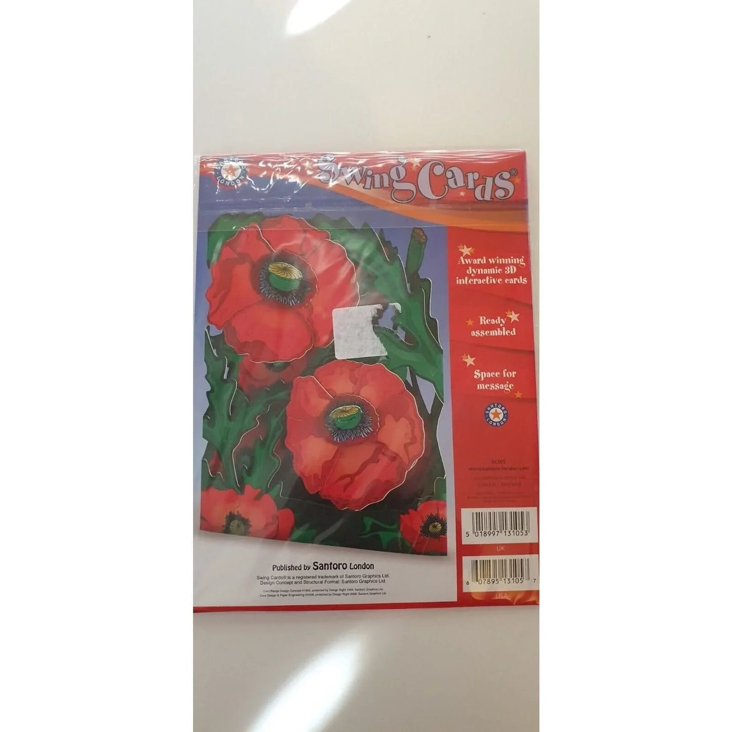 Carte De Voeux pop'up 3D swing card Santoro coquelicots