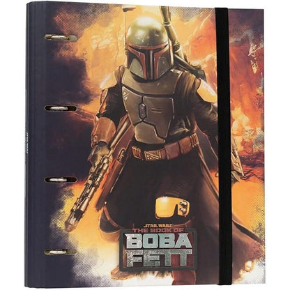 Classeur rigide A4 4 anneaux Star Wars The Book of Boba Fett — couverture Boba Fett en armure Mandalorienne, élastique noir, licence officielle Star Wars