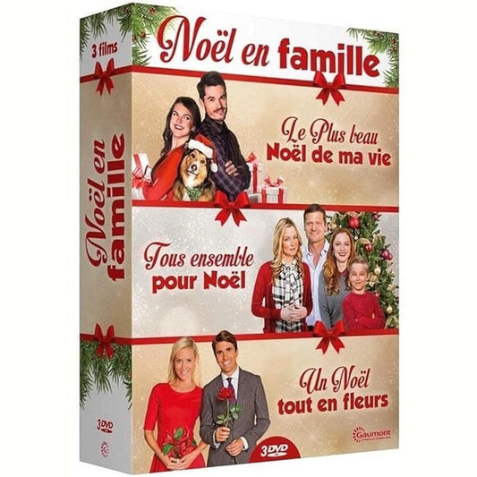 Coffret DVD Noël en Famille avec 3 films de Noël : 'Le Plus Beau Noël de ma Vie', 'Tous Ensemble pour Noël' et 'Un Noël Tout en Fleurs'.