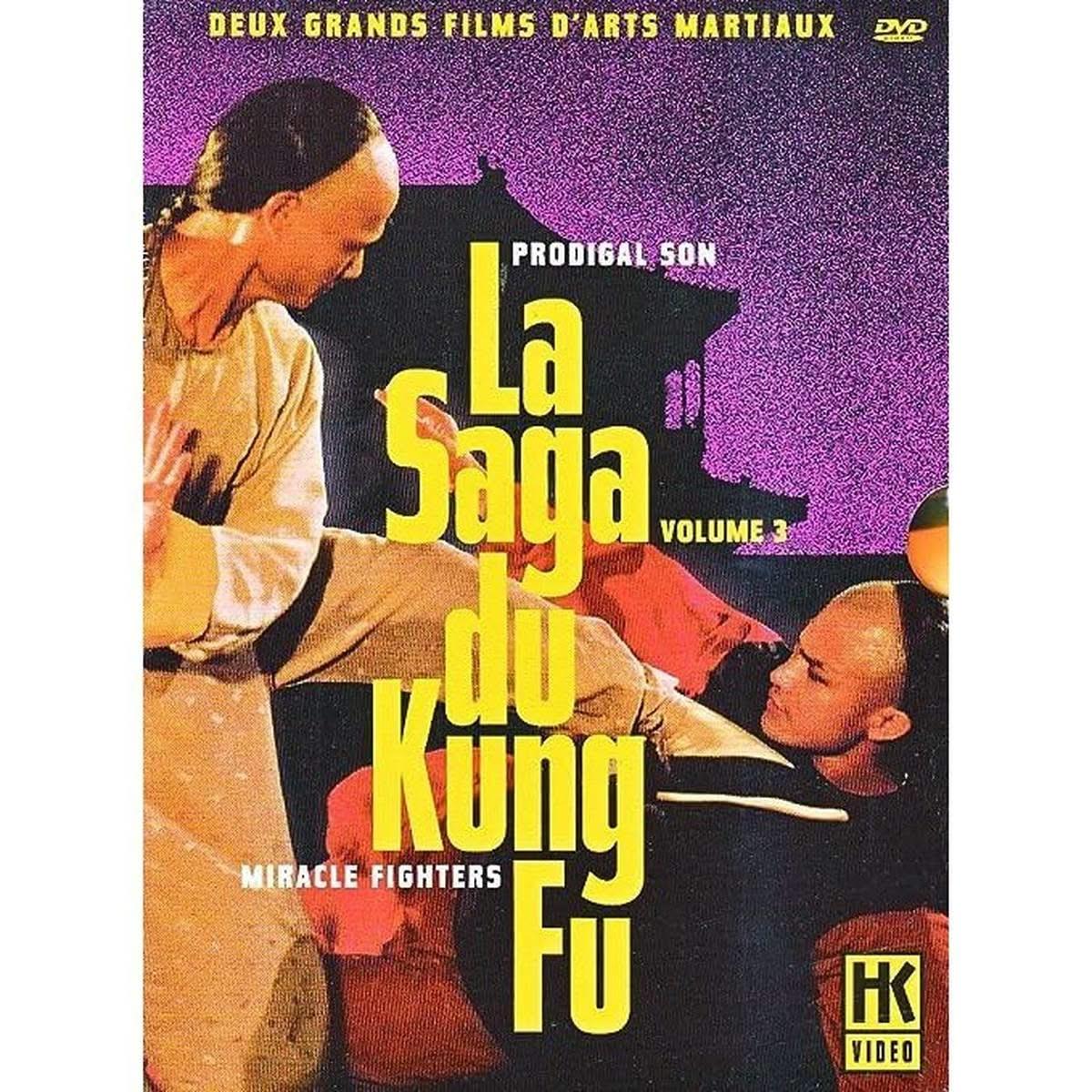 Coffret DVD 'La Saga du Kung Fu Volume 3' incluant les films 'Prodigal Son' et 'Miracle Fighters'. Deux grands classiques d'arts martiaux sous-titrés en français, édités par HK Vidéo.