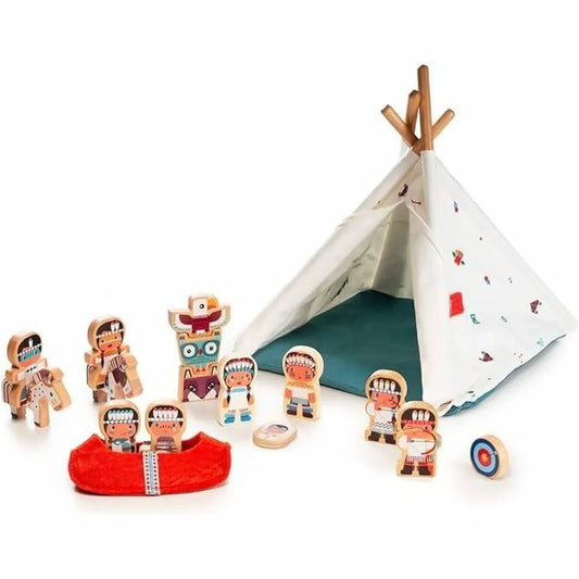 Figurines en bois Le Tipi et les Indiens Lilliputiens