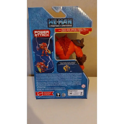 Dos de l'emballage figurine Beast Man He-Man Masters of the Universe Mattel — mécanisme Power Attack, référence HDY37, recommandé 4 ans+