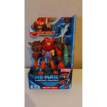 Figurine Beast Man He-Man and the Masters of the Universe Mattel Netflix — personnage orange articulé Power Attack dans son emballage bleu, 14 cm, 4 ans+