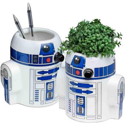 Lot 2 pots céramique R2-D2 Star Wars porte-stylos et cache-pot plante blanc bleu