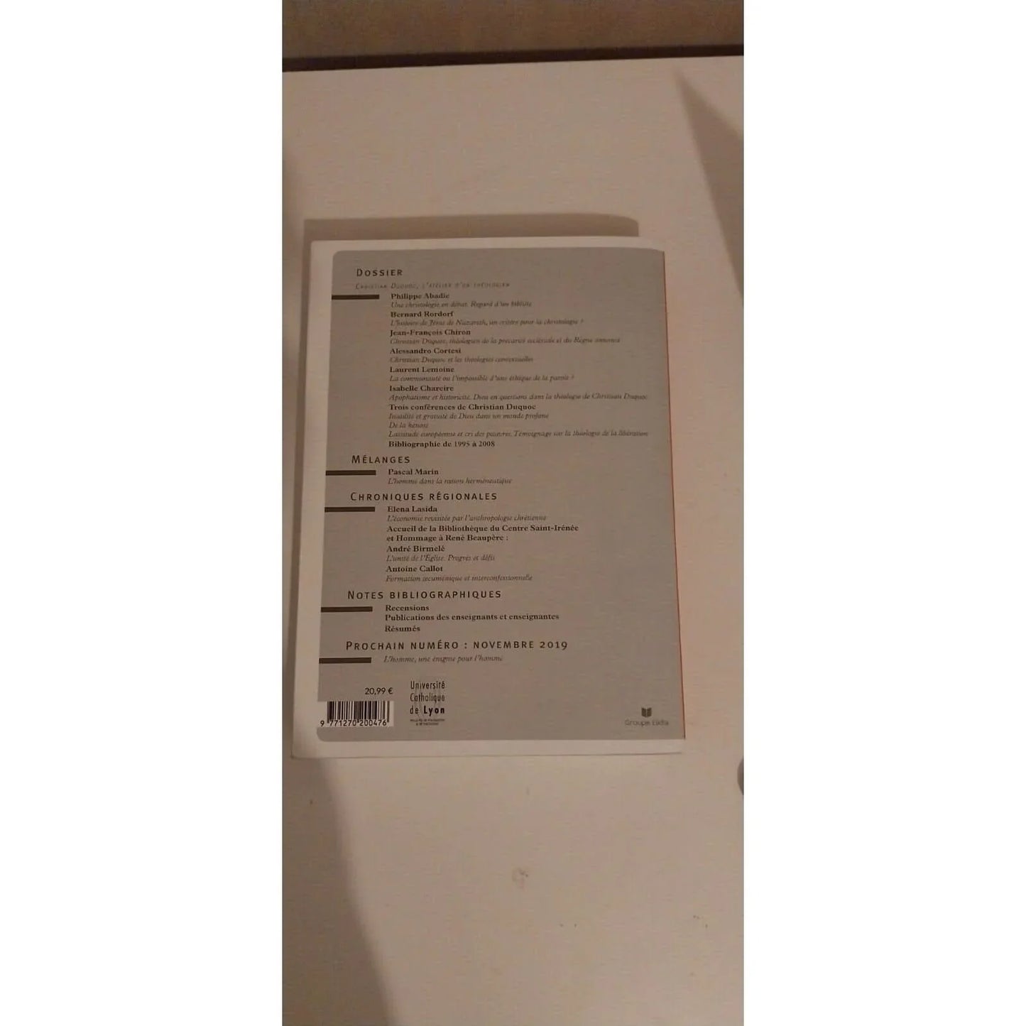 Théophilyon XXIV vol 1 - 2019: Christian Duquoc, l'atelier d'un théologien